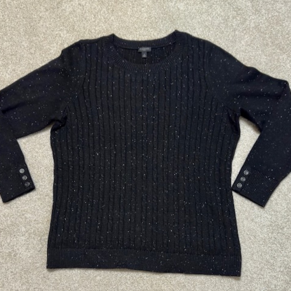 Talbots Black Cable Knit Sweater Crew Neck Long Sleeves w/Button Cuffs 0X NWOT